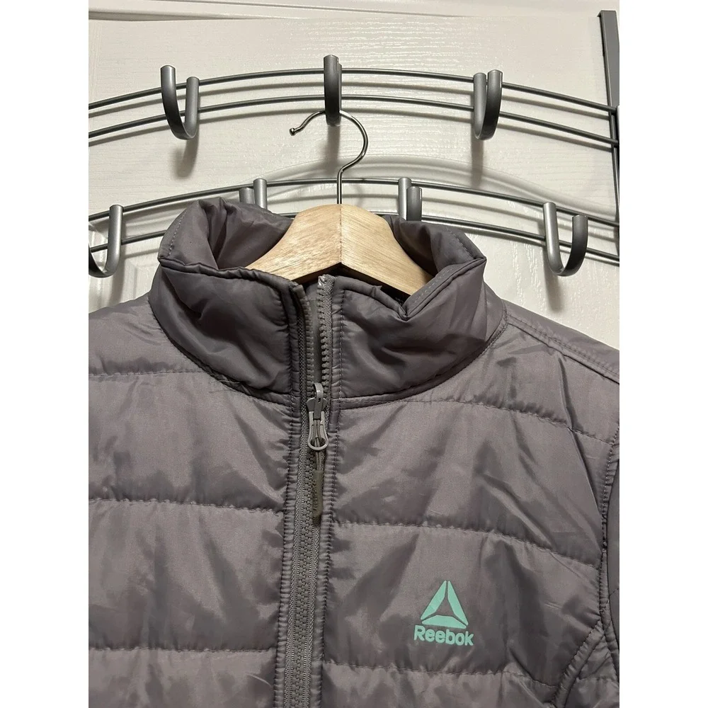 Reebok Kids Unisex XL 18 Gray Puffer Jacket‎ Full Zip Mock Neck Coat Outerwear